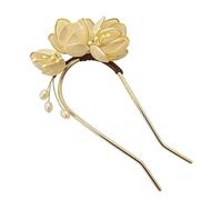 XIGAWAY Magnolia Épingle à cheveux chinoise en forme de U - Épingle à cheveux en métal de style chinois pour femme - Feuille de thé blanche - Accessoire pour cheveux de mariée