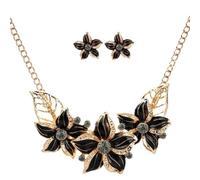 XIGAWAY Parure collier et boucles d'oreilles avec pendentif en forme de fleur, bleu, violet, noir, blanc, Small, Métal, Pas de gemme