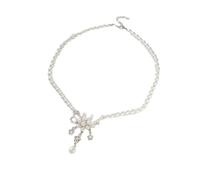 XIGAWAY Parure collier et boucles d'oreilles en alliage galvanisé avec fausses perles, cadeau de printemps pour femme, réglable de 41 à 50 cm, design floral élégant