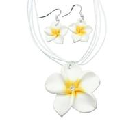 XIGAWAY Parure collier et boucles d'oreilles en argile douce pour femme, bijoux floraux hawaïens ornés de cristaux en rouge, bleu, violet, blanc, rose et rose, taille unique, argile polymère