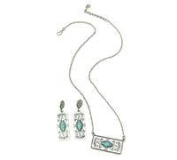 XIGAWAY Parure de bijoux avec boucles d'oreilles et collier en forme de fleur de citrouille pour femme, turquoise géométrique en alliage avec chaîne croix, ensemble assorti vintage bohème