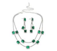 XIGAWAY Parure de bijoux de mariée avec collier et boucles d'oreilles carrés en strass pour filles, blanc, bleu marine, noir, rouge, vert, Small, Métal, Pas de gemme