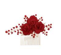 XIGAWAY Peigne à cheveux de mariée en cristal rouge style couronne royale avec accents de perles pour femme