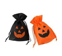 XIGAWAY Sacs cadeaux avec cordon de serrage 17 x 21 cm avec soufflet inférieur, sacs non tissés orange et noir pour Halloween, Noël, fêtes (noir)