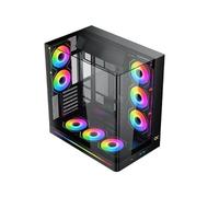 XIGMATEK Pano II E-ATX Boîtier tour moyenne avec verre trempé incurvé monobloc, 8 ventilateurs ARGB de 120 mm et boîtier de télécommande PWM, support vertical pour GPU inclus (noir (EN48418))