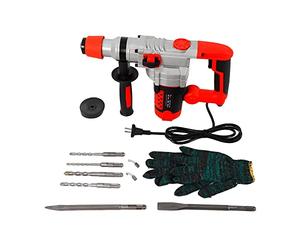 Xigner Marteau perforateur à percussion 2200 W 3300 tr/min avec 6 couronnes de forage - Une paire de gants de 30 cylindres robustes pour métal, bois et béton, KRHY-2604
