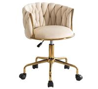 XIGOUZIQU Chaise Coiffeuse Pivotante Tabouret de MaquillageFauteuil Réglable en Hauteur, Pivotante avec Dossier et Socle Ergonomique for Chambre, Dressing(White)