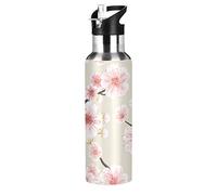 xigua Bouteille d'eau de sport isotherme de 650 ml avec couvercle à paille en acier inoxydable - Bouteille isotherme anti-fuite - Belle fleur de Sakura
