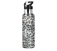 xigua Gourde de sport Leopard avec couvercle à paille double paroi isotherme en acier inoxydable 590 ml