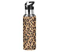 xigua Gourde de sport Leopard avec couvercle à paille double paroi isotherme en acier inoxydable 590 ml