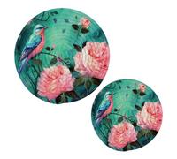xigua Lot de 2 dessous de plat et sets de table en coton tressé avec motif oiseaux colorés 17,8 cm + 24,1 cm