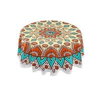 xigua Nappe ronde imperméable pour intérieur et extérieur de 152,4 cm avec trou pour parasol et fermeture éclair pour terrasse, jardin, fête et barbecue - Décoration vintage mandala
