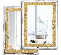 XIHACTY Lot de 2 miroirs muraux, décoration Murale en Diamant écrasé, miroirs décoratifs de Couleur dorée pour Salon, Chambre à Coucher, Salle de Bain (38,9 x 4,6 m)