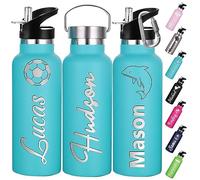 Xihedfd Gourde Personnalisée Avec Paille 350ml 750ml Nom Gravé Logo Bouteille Isotherme Bouteille d'eau Personnalisée En Acier Inoxydable Cadeau pour l'École Le Sport Le Bureau l'Extérieur