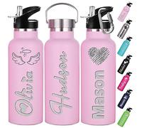 Xihedfd Gourde Personnalisée Avec Paille 350ml 750ml Nom Gravé Logo Bouteille Isotherme Bouteille d'eau Personnalisée En Acier Inoxydable Cadeau pour l'École Le Sport Le Bureau l'Extérieur
