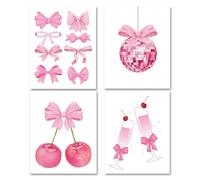 XIHIRCD 4pcs Affiche Noeud Rose, Décoration Murale Nouds Affiches Chambre Coquette Décoration Chambre Preppy Esthétique Filles Adolescentes Décorations Maison Chambre Coucher Dortoir(Style 1)