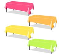XIHIRCD 4pcs Nappe Fluo en Plastique, 137x274cm à Usage Unique Nappe Colorée Vert Rose Orange Jaune Nappe Rectangulaire Décorations de Fête pour Anniversaire Fête Phosphorescente