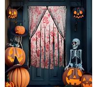 XIHIRCD 4pcs Rideau Porte Halloween, Rideaux de Porte d'horreur Rideaux de Maison Hantée Gaze Noire Halloween Tissu Effrayant d'halloween pour Les Fenêtres de La Maison Décorations de Jardin