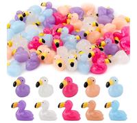 XIHIRCD 50pcs Mini Canards Flamant Rose en Résine, 5 Couleurs Petites de Flamant Rose Mini Animaux Mignons en Résine pour l'Artisanat de Bricolage de Maison de Poupée de Jardin à la Maison