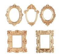 XIHIRCD 5pcs Cadres Photo Vintage en Résine, Ovales, Rectangulaires Dorés Baroques Cadre Présentation Bijoux Vintage en Résine pour La Maison l'Hôtel La Décoration Fête Noël(Avec Aimant Au Dos)