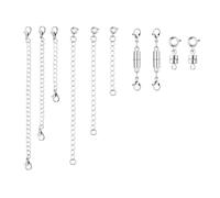 XIHIRCD 6pcs Chaînes d'Extension de Collier, 6 Tailles Rallonge de Bracelet avec 4pcs Double Fermoir de Collier Magnétique, Chaînes d'Extension pour Femmes Fabrication de Bijoux Artisanaux(Argent)