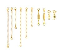XIHIRCD 6pcs Chaînes d'Extension de Collier, 6 Tailles Rallonge de Bracelet avec 4pcs Double Fermoir de Collier Magnétique, Chaînes d'Extension pour Femmes Fabrication de Bijoux Artisanaux(Or)