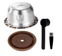 XIHIRCD Capsules Réutilisables pour Machine Nespresso Vertuo, en Acier Inoxydable 80 ml avec Couvercle en Silicone Cuillère et Goupillon