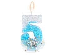 XIHIRCD Flocon Neige Paillettes Bougie Number, Bougie d'anniversaire Neige Glace et Neige Brillantes Bougies d'anniversaire de Style Hivernal Fournitures Décoration Fête d'anniversaire(Numéro 5)