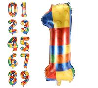 XIHIRCD Numéro de Ballon de Bloc de Construction, 81cm Grand en Mylar en Feuille d'Hélium pour Les Fêtes à Thème des Enfants, Décorations de Fête d'Anniversaire (1)