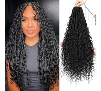 XIIMENALU Boho Faux Locs Crochet Hair 8 Packs Goddess Soft Locs with Curly Ends Pre-Looped Bohemian River Locs Crochet Hair Extensions for Black Women (1B#, 18Inch(Pack of 8))