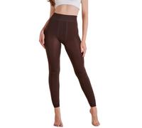 XiinxiGo Collant Polaire Femme Effet Transparent, LeggingsThermique Taille Haute, sans Pied，Collants Hiver Chaud Haute Élasticité,Café,S