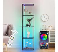 XIIW Bibliothèque avec éclairage LED, lampadaire à 5 niveaux avec étagère, lampadaire de salon en bois avec application et télécommande, lampe sur pied, étagère d'angle pour salon, chambre à coucher