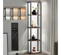 XIIW Bibliothèque LED à 5 Niveaux, Étagère à Lumière Réglable, étagère en Bois et Cadre en métal Étagères Ouvertes étagère à Livres au Sol, 38x27x164CM, pour Salon, Bureau, Noir