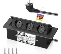 XIIW Prise Encastrable Escamotable Aluminium 3500W/16A - Multiprise Noire | Bloc Multiprise Encastré et Rétractable avec câble 1,8 m et Résistance à 750°C - Pour Plan de Travail, Cuisine, Bureau