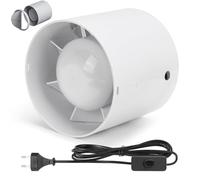 XIIW Ventilateur Tubulaire 100 mm Extracteur d'Air -12W 130 m³/h 34dB VMC | Câble 3m -Prise UE, Interrupteur, Clapet Anti-Retour, Silencieux IPX2- pour Tube Salle de Bain Cave Garage Cuisine WC- Blanc