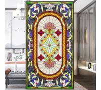 Xijier Film autocollant statique sans colle pour fenêtre, style d’église européenne, effet vitrail décoratif, autocollants pour fenêtre 70x160cm (27,5"x63")