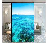 Xijier No Glue Decorative Privacy Frosted Window Film Beautiful Seaside Pattern Glass Door Window Covering Window Decals Window Sticker for Home Office 50x180cm(19.7"x70.9")