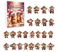 Xijobido Calendrier de l Avent Singe Noel - 24 Decorations Mignonnes Singe 2D pour Sapin - Fournitures Pour Fêtes De Bureau Anniversaire Salle De Classe Voiture Dortoir Thanksgiving École Maison