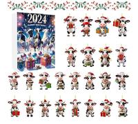 Xijobido Calendrier de l'Avent Ornements | 24 Jours Pendentif Vache Compte à Rebours Noël | Suspensions acrylique 2D pour Membres Communauté Enseignants Renforcement Familial | Événements Scolaires