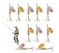 Xijobido Leurres Spinner pour la Pêche du Black Bass - Leurres de Pêche en Métal pour Truite,10 Pièces Couleur Or À Triple Hameçon pour Perche Brochet Truite Poissons