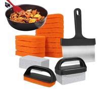 Xijobido Pads De Nettoyage pour Grill - Raclette De Nettoyage Portable Et Eponges Abrasives,Accessoires De pour Plaques De Cuisson,pour Appartement Et Activites Barbecue