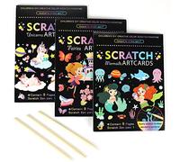 Xijuer Lot de 3 feuilles de papier à gratter - Pour ordinateur portable - Motif licorne - Avec crayons en bois - Image à gratter - Décoration pour enfants - Artisanat (licorne, sirène, princesse)