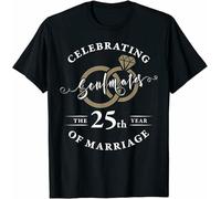 XIKANGGMEI 25th Wedding Anniversary Soulmates 25 Years of Marriage T Shirt Man T-Shirt 100% Cotton Sleeve Shirt Black