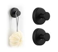Xikangshun Crochets à Ventouse pour Salle de Bain, Crochets Porte-Sacs à Ventouse sous Vide en Acier Inoxydable 304 Étanches, Crochets sans Perçage, pour Couronnes sur Verre (Noir, Lot de 2)