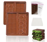 XIKAYA Lot de 2 moules à chocolat en silicone pour 6 tablettes de chocolat, avec grattoir et sac, pour chocolat, praline, bonbons (2 pièces, sans BPA)