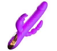 XIKDJ Vibromasseur Lapin 3 en 1 pour Adulte, Gode Anal Vibrant, Point G, Clitoris, Étanche Et Rechargeable, en Silicone Réaliste avec 10 Vibrations.,B
