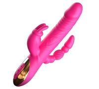 XIKDJ Vibromasseur Lapin 3 en 1 pour Adulte, Gode Anal Vibrant, Point G, Clitoris, Étanche Et Rechargeable, en Silicone Réaliste avec 10 Vibrations.,A