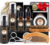 XIKEZAN Hommes Complet Pour Barbe Kit avec Après-Shampoing, Shampoing, Huile, Peigne, Brosse et Baume (Sweet Orange & Sandalwood)