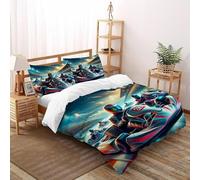 XIKMLSID 3 Pièces Ensemble De Housse De Couette Anime Karting pour Enfants Garçons Filles Dessin Cool Car Imprimé Housse De Couette,avec Taie d'oreiller Double（200x200cm）