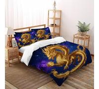 XIKMLSID 3 Pièces Ensemble De Housse De Couette Dragon du Ciel étoilé pour Enfants Garçons Filles Dessin Faune Sauvage Imprimé,Parure De Lit en Microfibre DouceDouble（200x200cm）